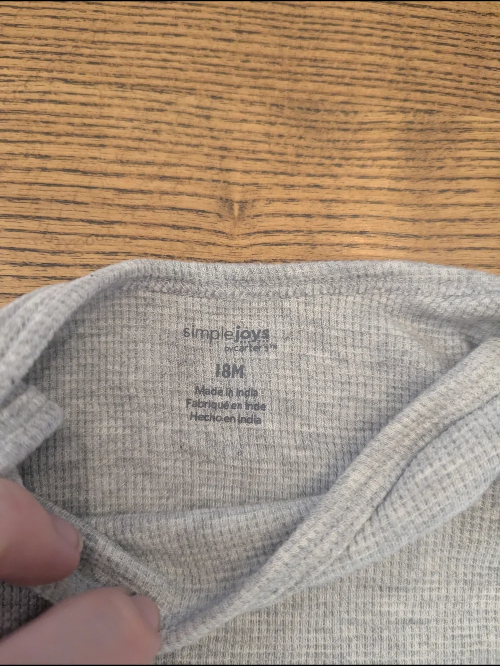 EUC Simple Joy Carters Baby Boy 18 month Waffle Knit Thermal Neutral LS Bodysuit